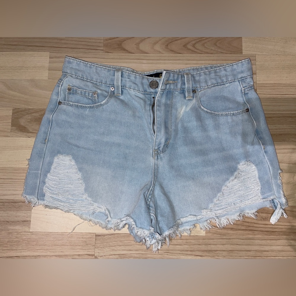 Distressed denim shorts